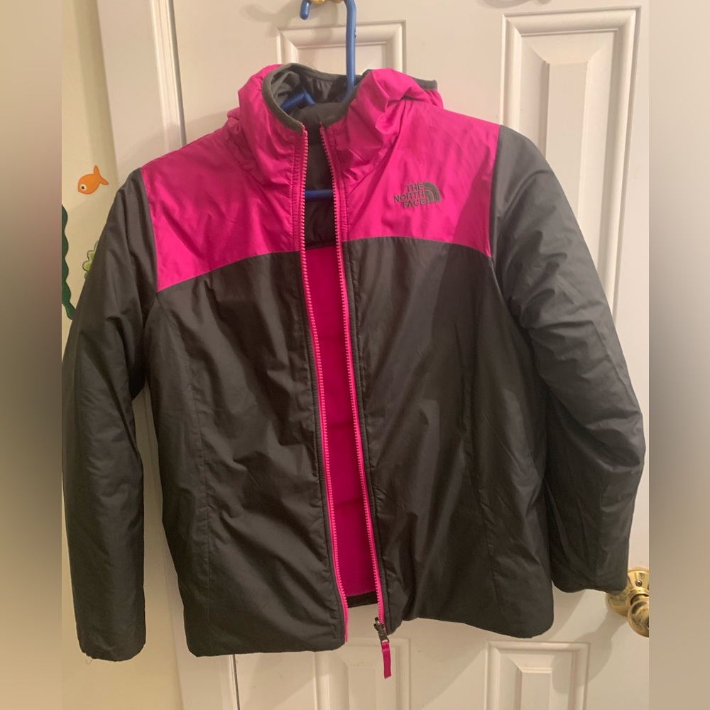 Northface Girls Reversible fleece / waterproof Jacket Like new size 14 girls